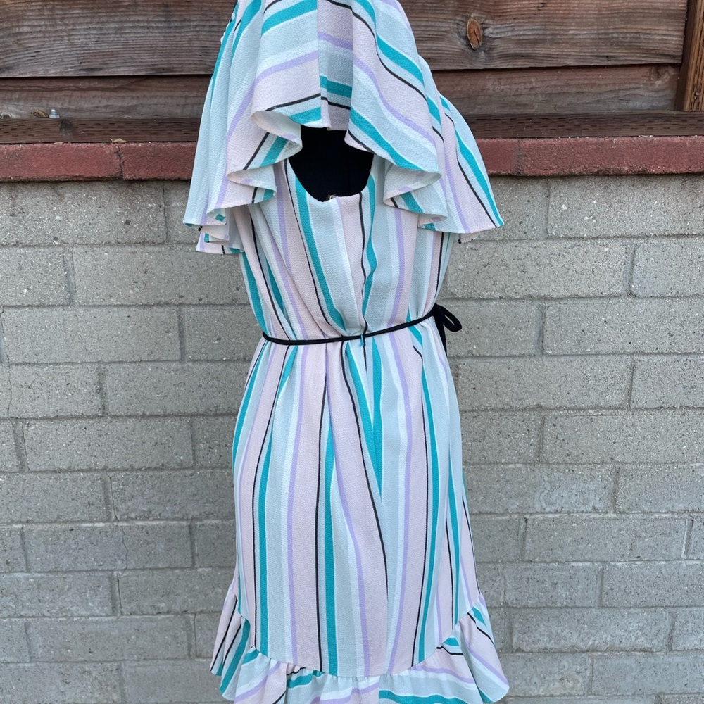 Striped One-Shoulder Dress with Ruffle - Picture 6 of 11